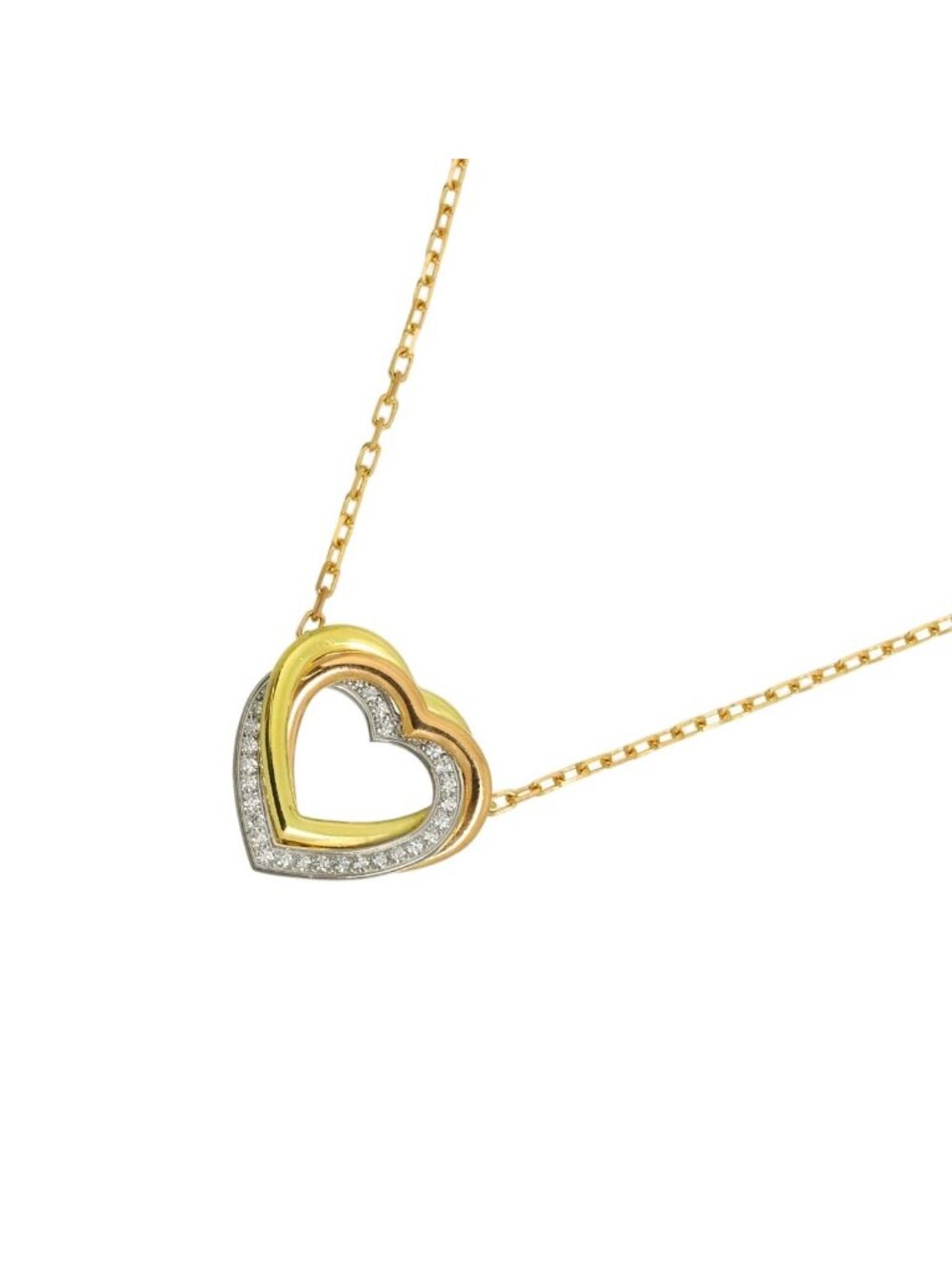 Cartier Trinity Heart Diamond Necklace 45.5 18k Yellow Gold WG PG 750 Three